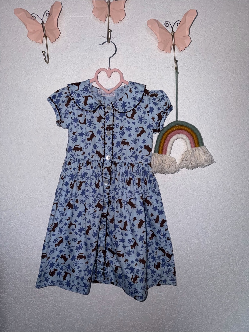 Rachel Riley Blue Floral & Fox Print Button-Front Dress